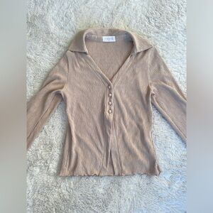 VAARA Seoul Beige Button-Up Ribbed Top One Size